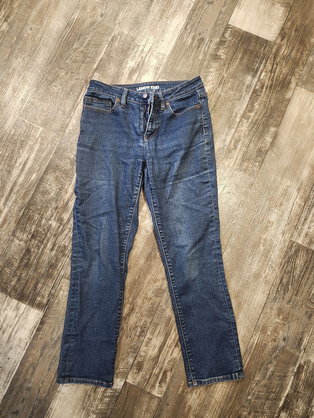 Lands' End Petite Straight Leg Jeans Women's Size 6P Dark Wash Stretch Denim - Picture 3 of 9